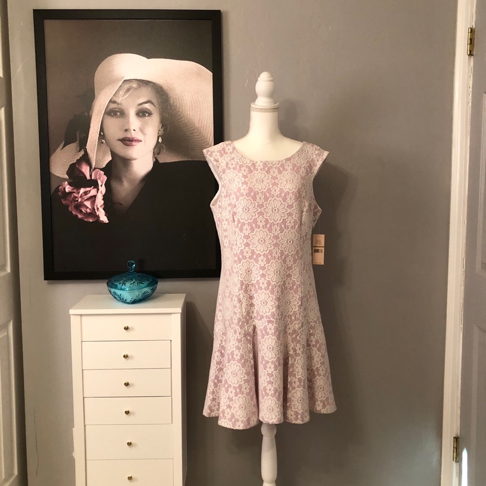 Pink dress with white lace